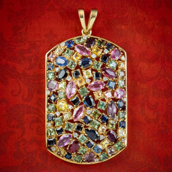 Victorian Style Harlequin Gemstone Pendant 9ct Gold 