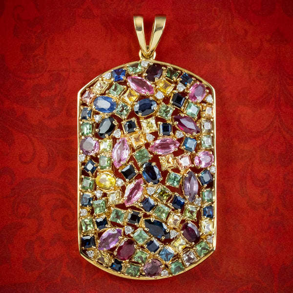 Victorian Style Harlequin Gemstone Pendant 9ct Gold 