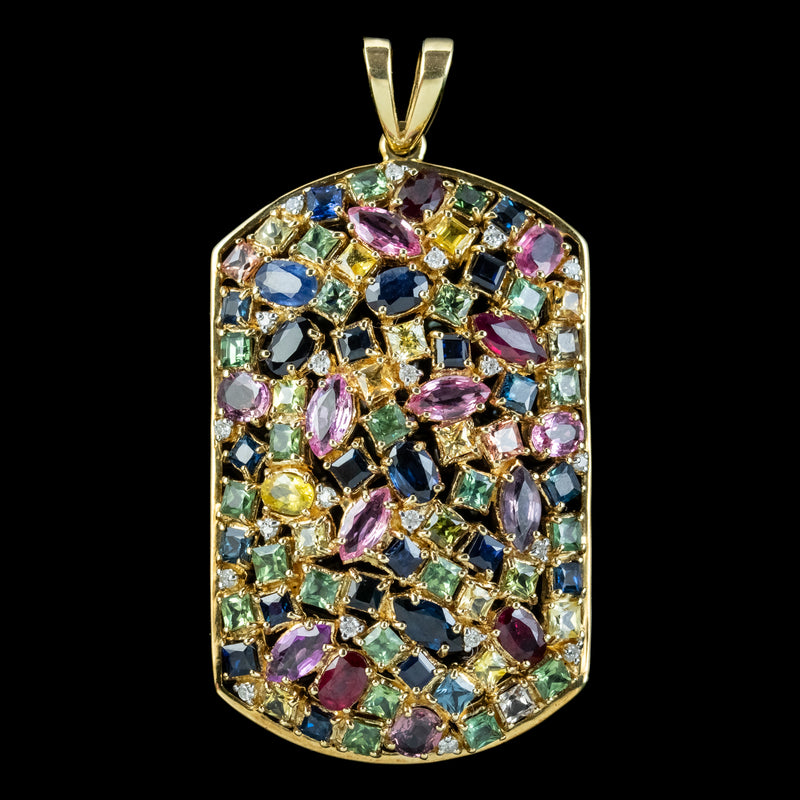 Victorian Style Harlequin Gemstone Pendant 9ct Gold 