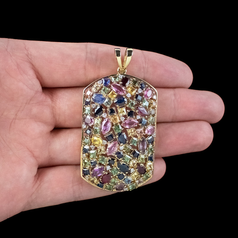 Victorian Style Harlequin Gemstone Pendant 9ct Gold 