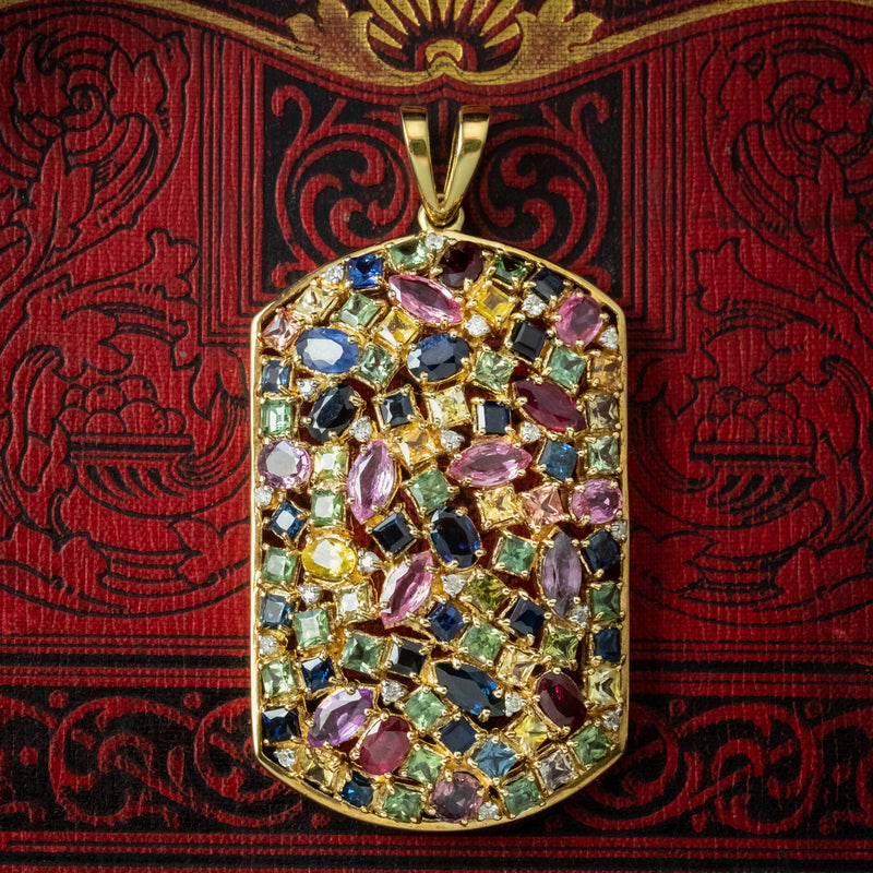 Victorian Style Harlequin Gemstone Pendant 9ct Gold 