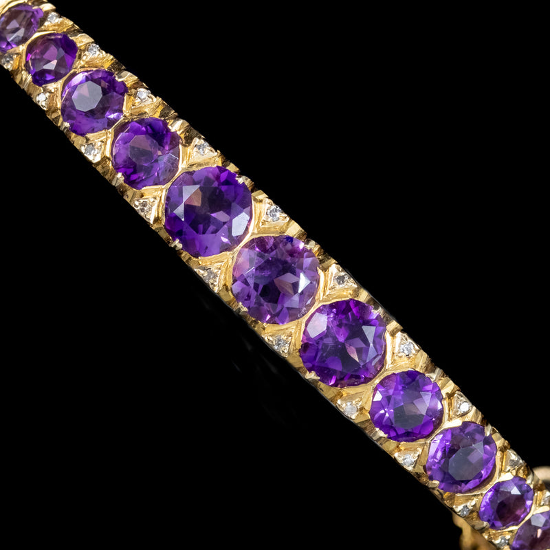 Vintage Amethyst Diamond Bangle 9ct Gold 