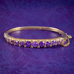 Vintage Amethyst Diamond Bangle 9ct Gold 