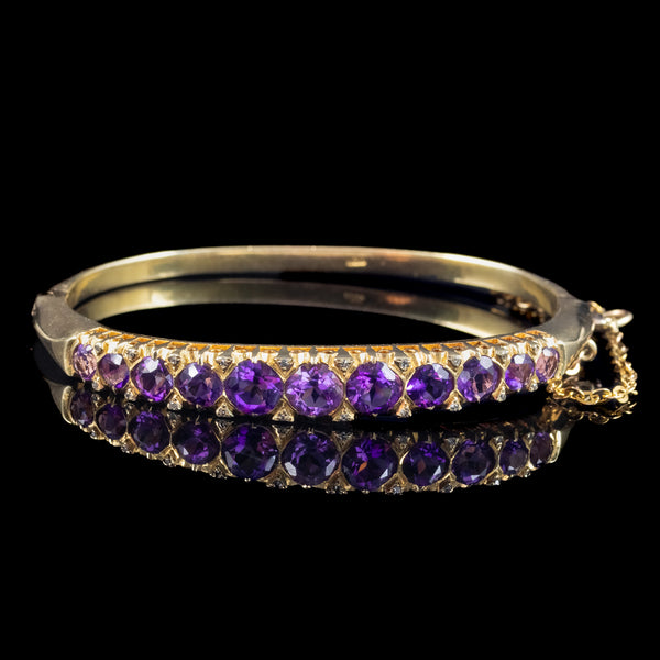 Vintage Amethyst Diamond Bangle 9ct Gold 