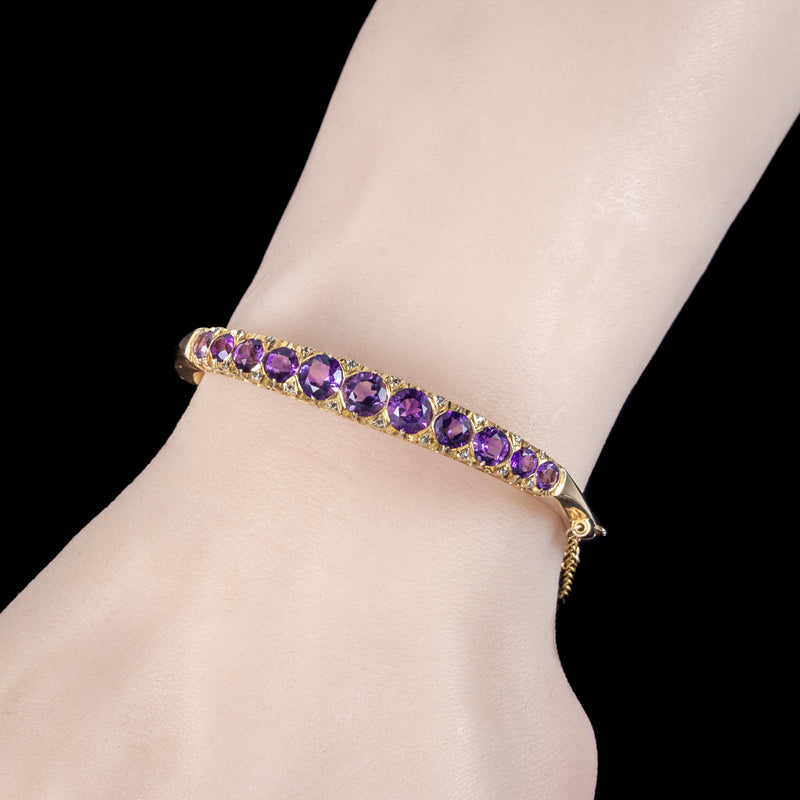 Vintage Amethyst Diamond Bangle 9ct Gold 