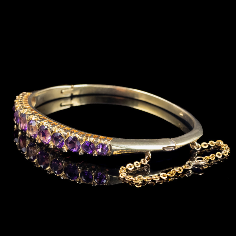 Vintage Amethyst Diamond Bangle 9ct Gold 
