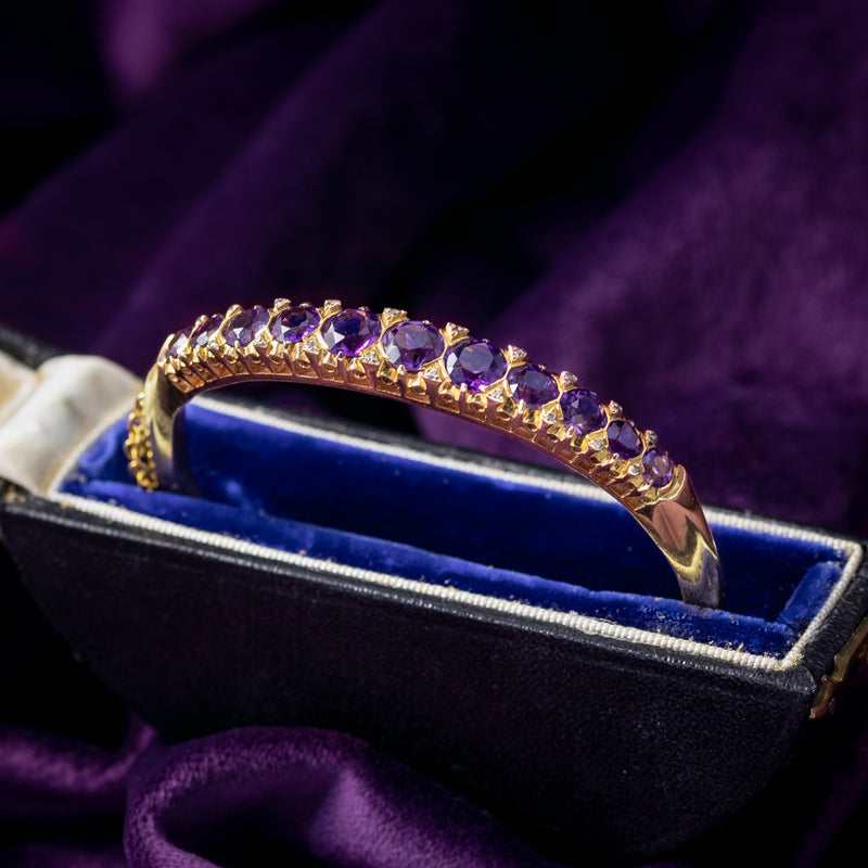 Vintage Amethyst Diamond Bangle 9ct Gold 