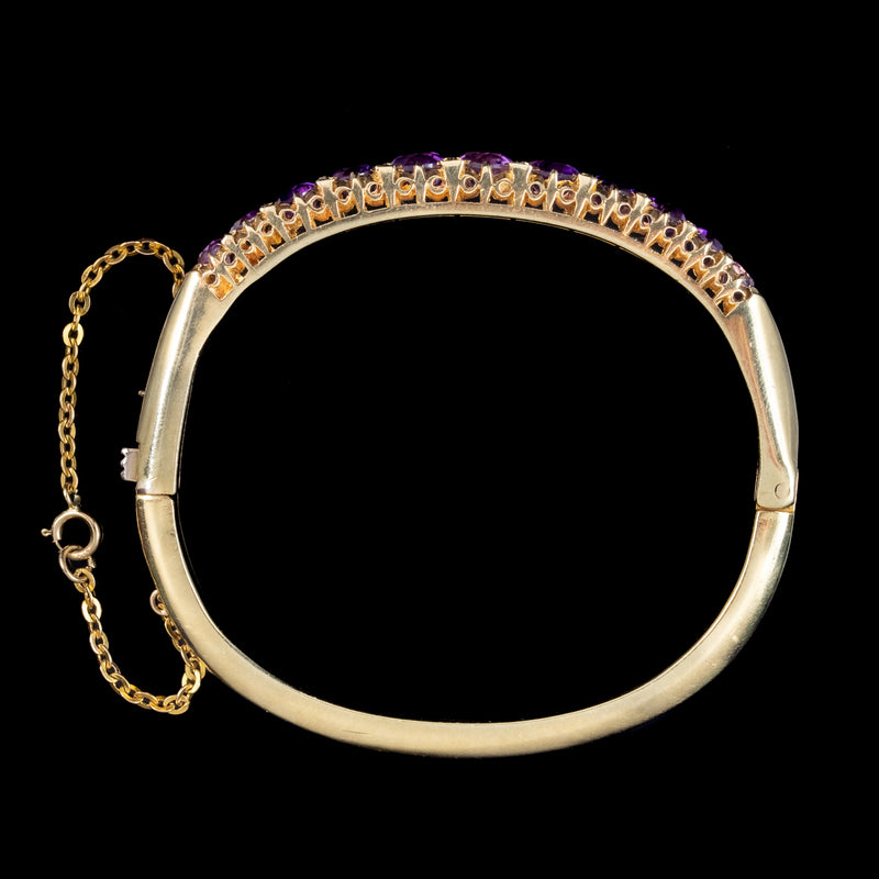 Vintage Amethyst Diamond Bangle 9ct Gold 