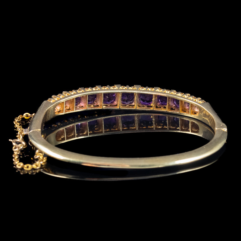 Vintage Amethyst Diamond Bangle 9ct Gold 