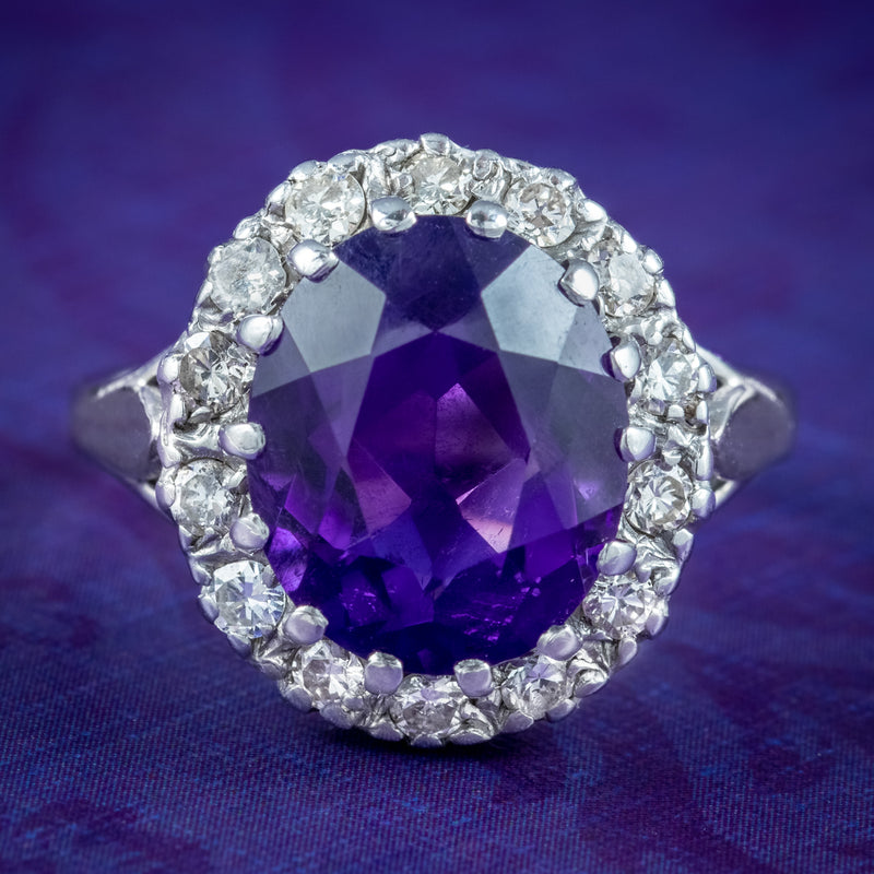 Vintage Amethyst Diamond Cluster Ring 4.5ct Amethyst 