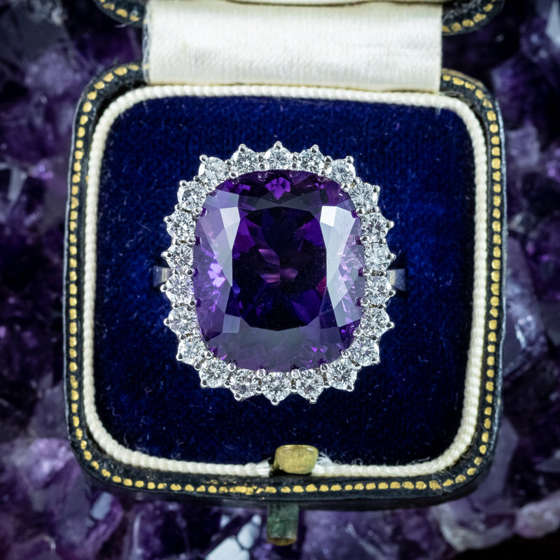 Vintage Amethyst Diamond Cocktail Ring 12ct Amethyst