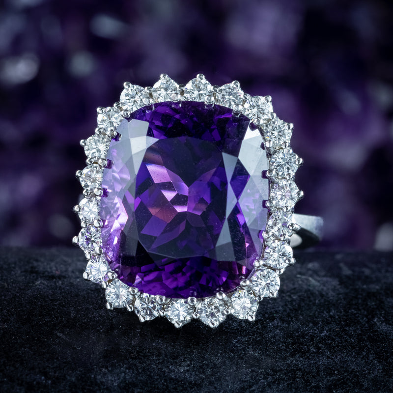 Vintage Amethyst Diamond Cocktail Ring 12ct Amethyst