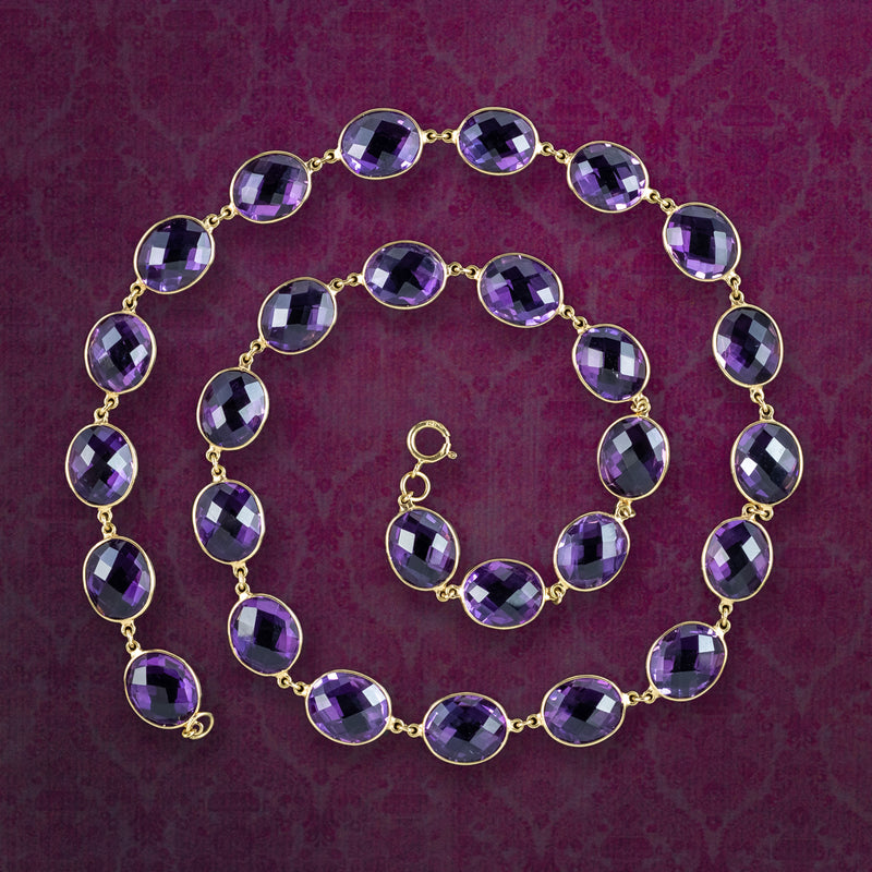 Vintage Amethyst Riviere Necklace 18ct Gold