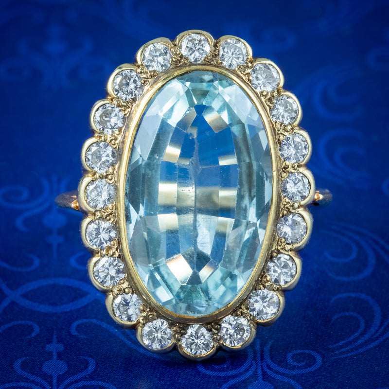 Vintage Aquamarine Diamond Cocktail Ring 10ct Aqua 