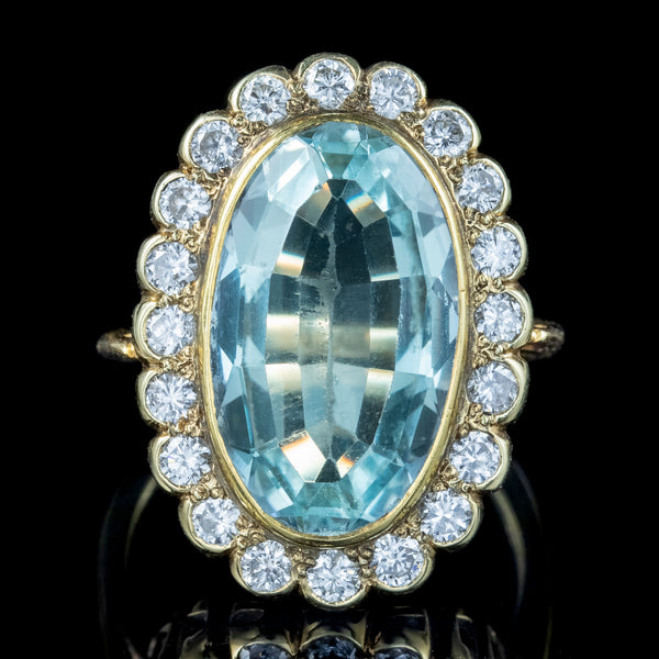 Vintage Aquamarine Diamond Cocktail Ring 10ct Aqua 