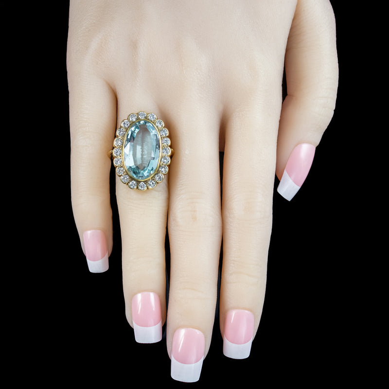 Vintage Aquamarine Diamond Cocktail Ring 10ct Aqua 