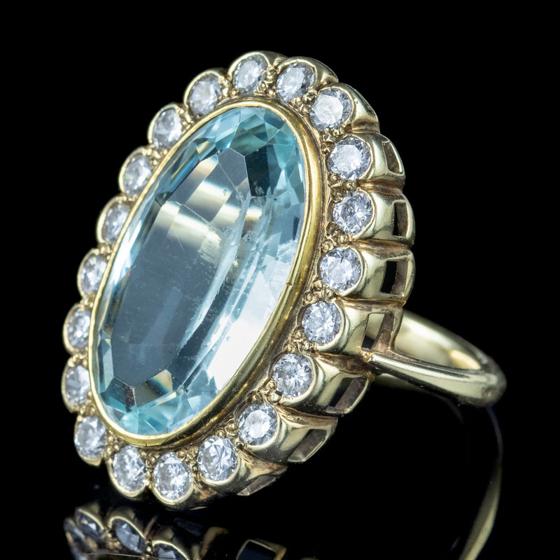 Vintage Aquamarine Diamond Cocktail Ring 10ct Aqua 