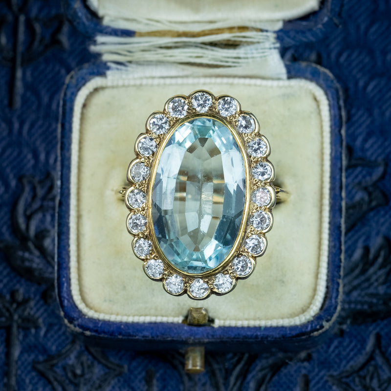 Vintage Aquamarine Diamond Cocktail Ring 10ct Aqua 