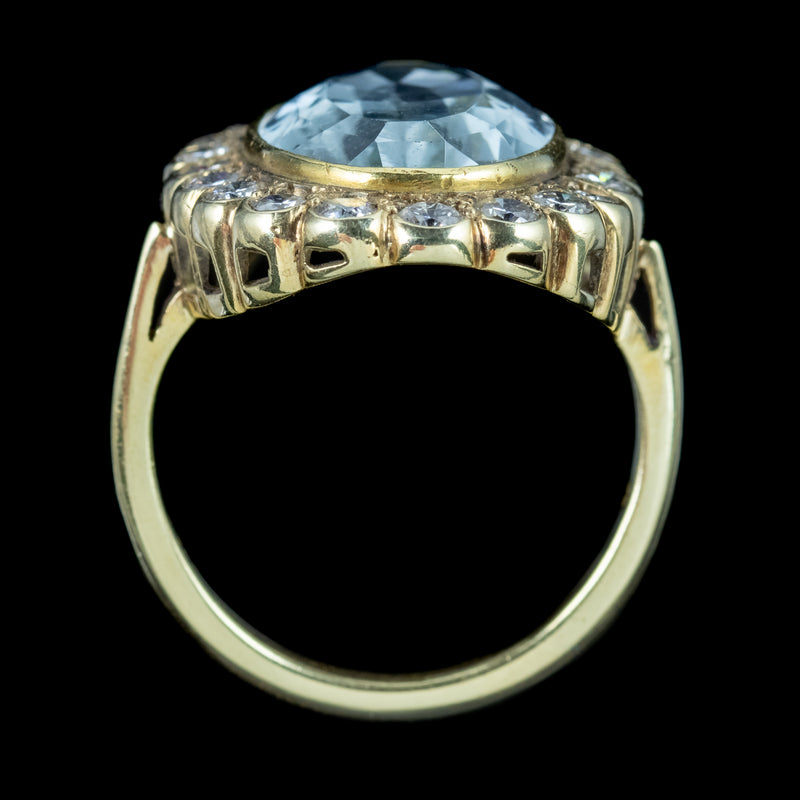 Vintage Aquamarine Diamond Cocktail Ring 10ct Aqua 