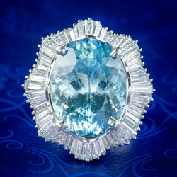 Vintage Aquamarine Diamond Cocktail Ring 13.92ct Aqua 2.95ct Diamond With Cert