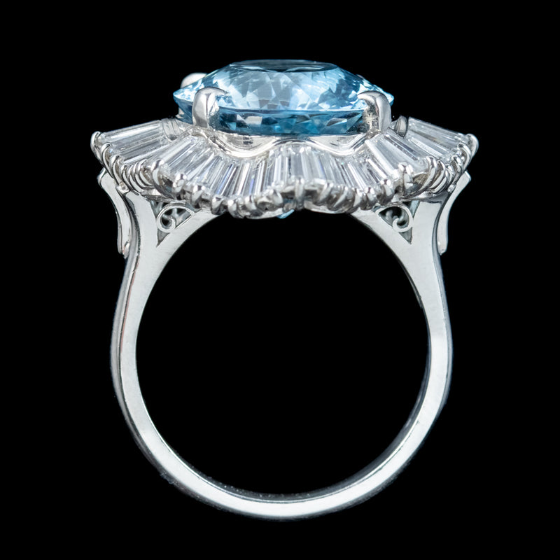 Vintage Aquamarine Diamond Cocktail Ring 13.92ct Aqua 2.95ct Diamond With Cert