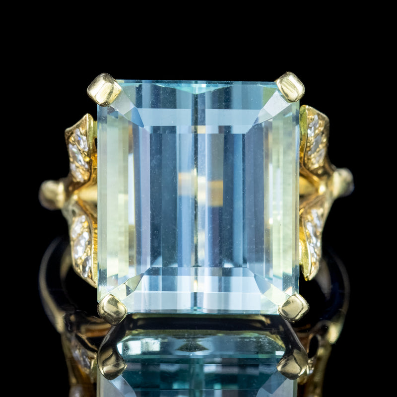 Vintage Aquamarine Diamond Cocktail Ring 17ct Aqua