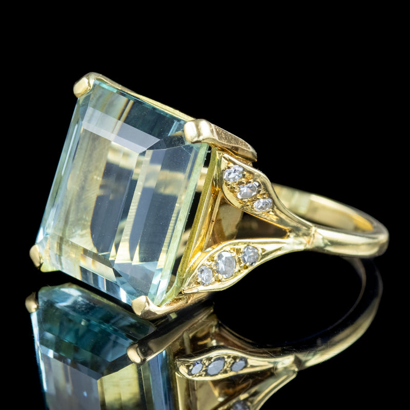 Vintage Aquamarine Diamond Cocktail Ring 17ct Aqua