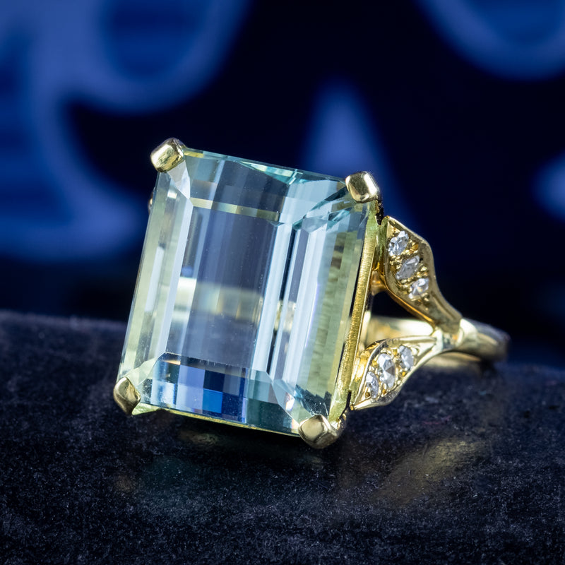 Vintage Aquamarine Diamond Cocktail Ring 17ct Aqua