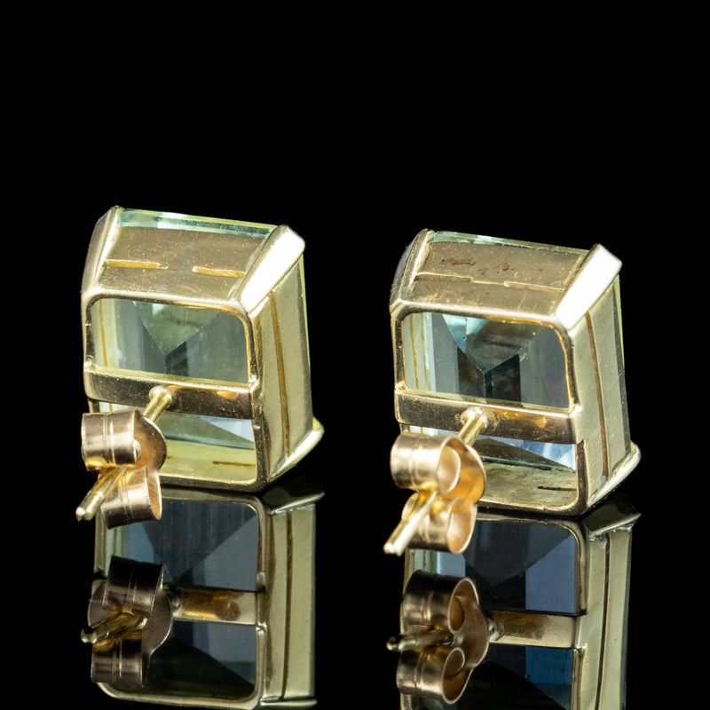 Vintage Aquamarine Stud Earrings 18ct Gold 6ct Aquas