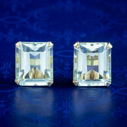 Vintage Aquamarine Stud Earrings 18ct Gold 6ct Aquas