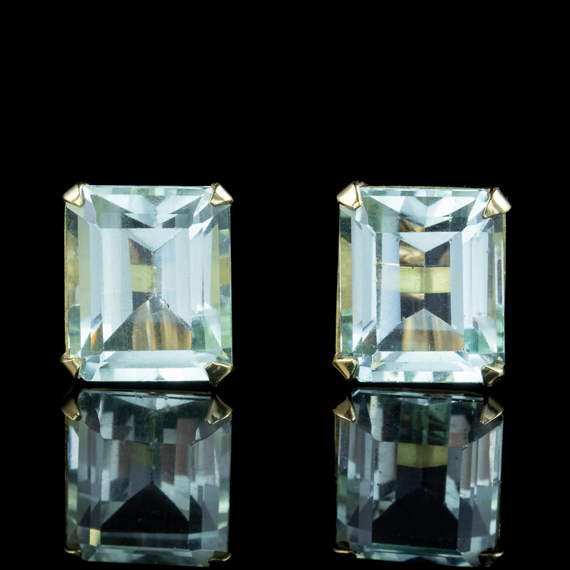 Vintage Aquamarine Stud Earrings 18ct Gold 6ct Aquas