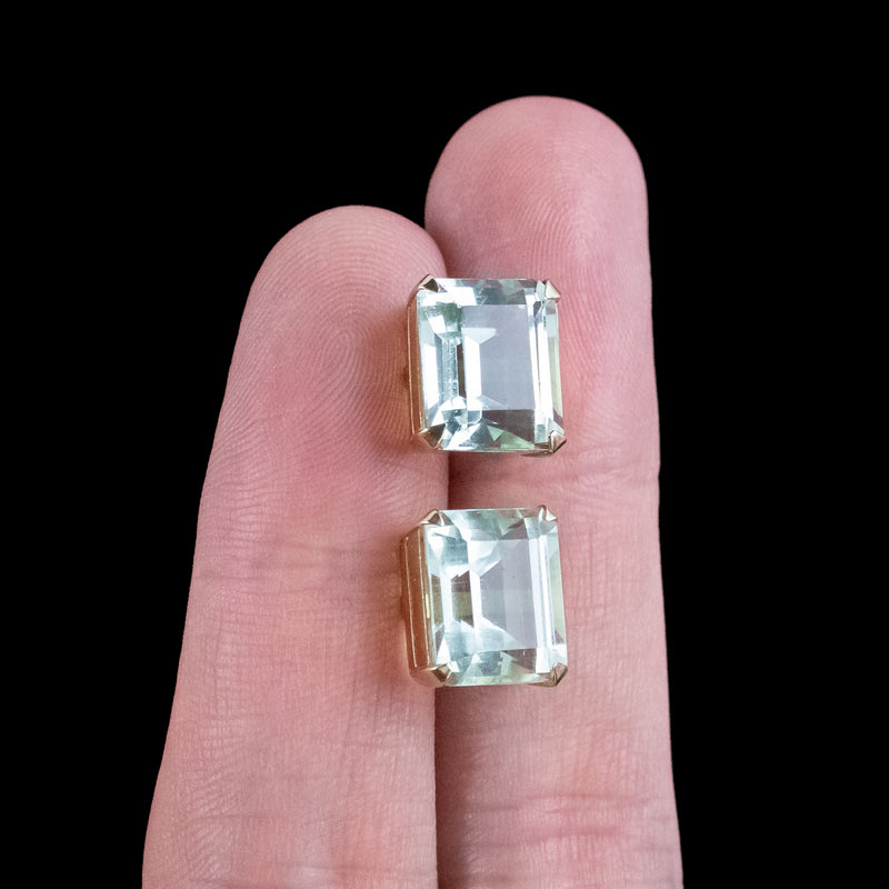 Vintage Aquamarine Stud Earrings 18ct Gold 6ct Aquas