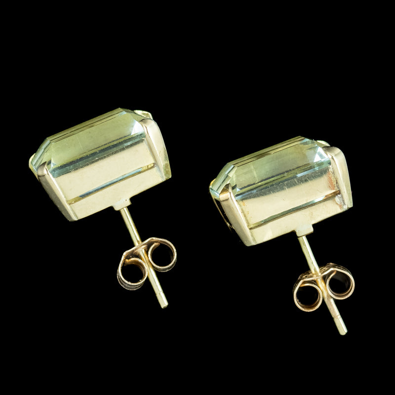 Vintage Aquamarine Stud Earrings 18ct Gold 6ct Aquas