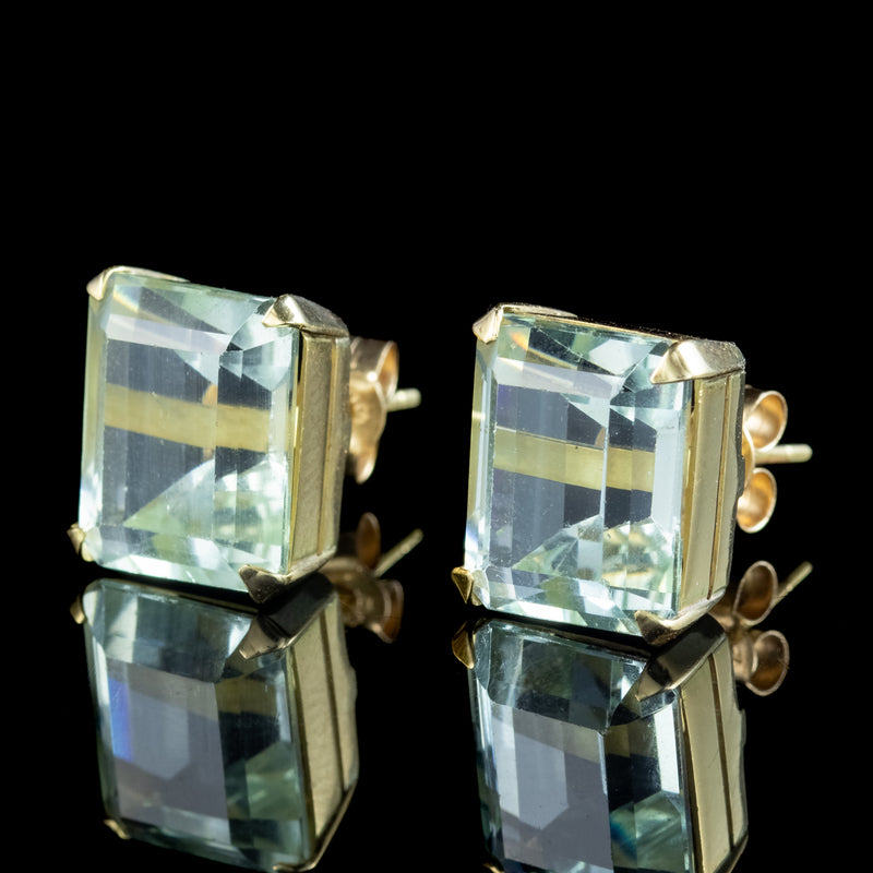 Vintage Aquamarine Stud Earrings 18ct Gold 6ct Aquas