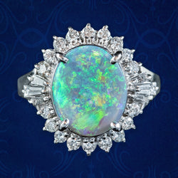 Vintage Black Opal Diamond Cluster Ring 2.64ct Natural Opal