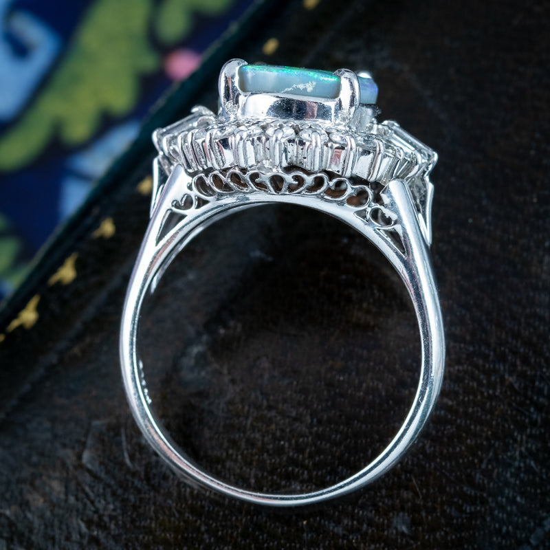 Vintage Black Opal Diamond Cluster Ring 2.64ct Natural Opal