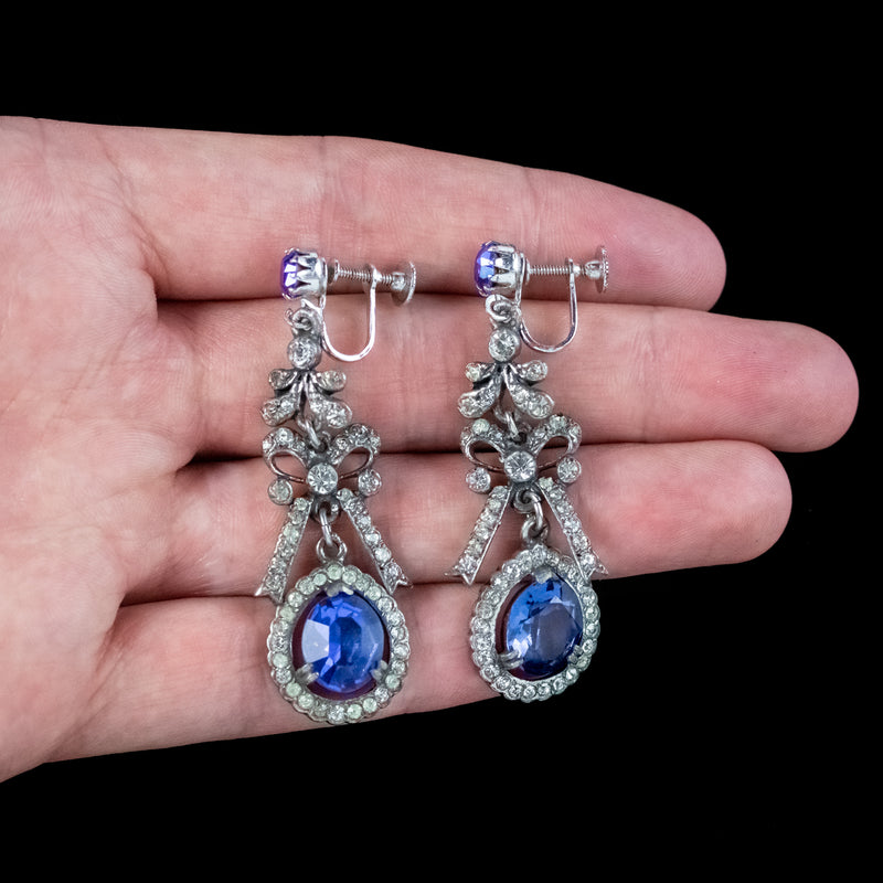 Vintage Blue Paste Bow Drop Earrings