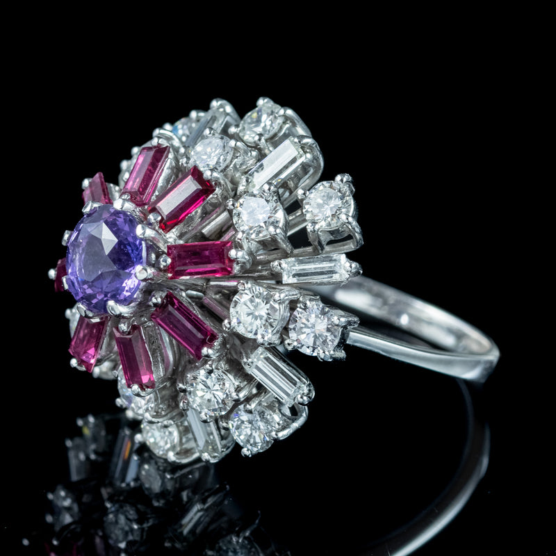 Vintage Cluster Cocktail Ring Violet Sapphire Ruby Diamond