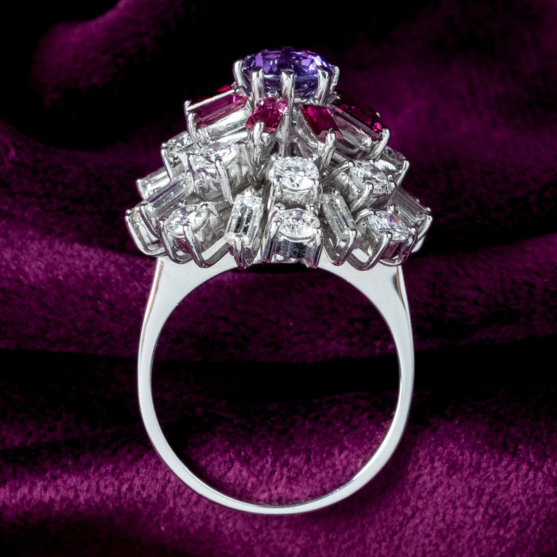Vintage Cluster Cocktail Ring Violet Sapphire Ruby Diamond