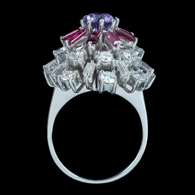 Vintage Cluster Cocktail Ring Violet Sapphire Ruby Diamond