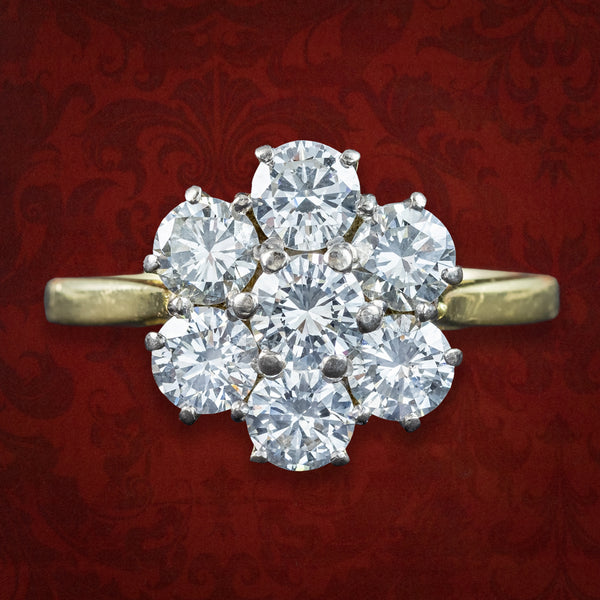 Vintage Diamond Cluster Ring 2.1ct Total Dated 1962