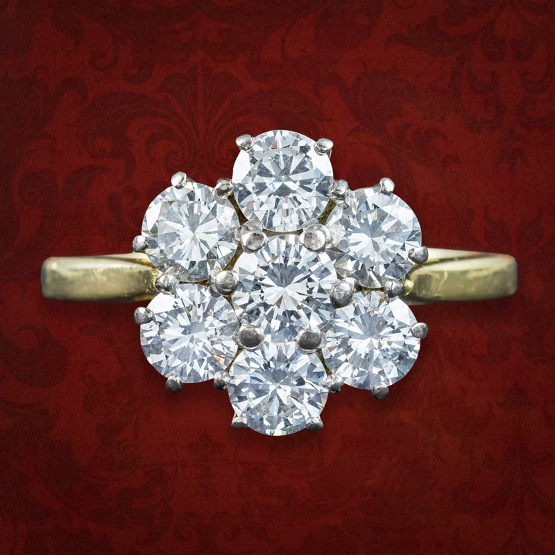 Vintage Diamond Cluster Ring 2.1ct Total Dated 1962