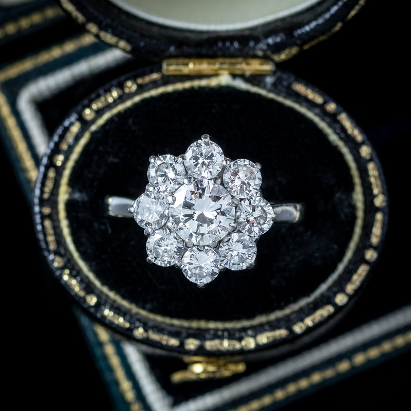 Vintage Diamond Daisy Cluster Ring 2.35ct Total Dated 1977