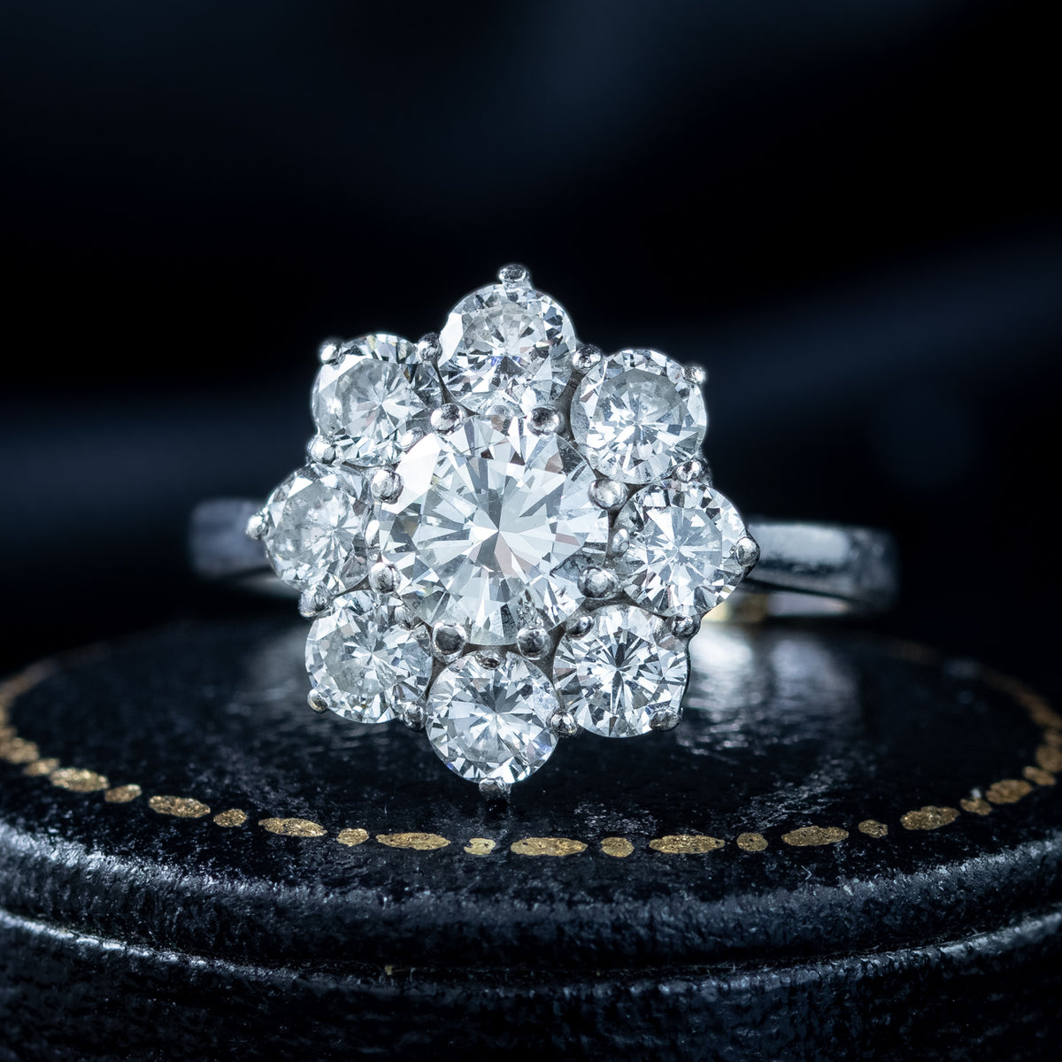 Vintage Diamond Daisy Cluster Ring 2.35ct Total Dated 1977 Antique Jewellery Online
