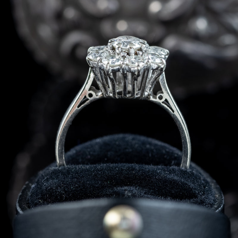 Vintage Diamond Daisy Cluster Ring 1.7ct Total