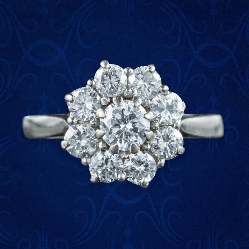 Vintage Diamond Daisy Cluster Ring 1.7ct Total
