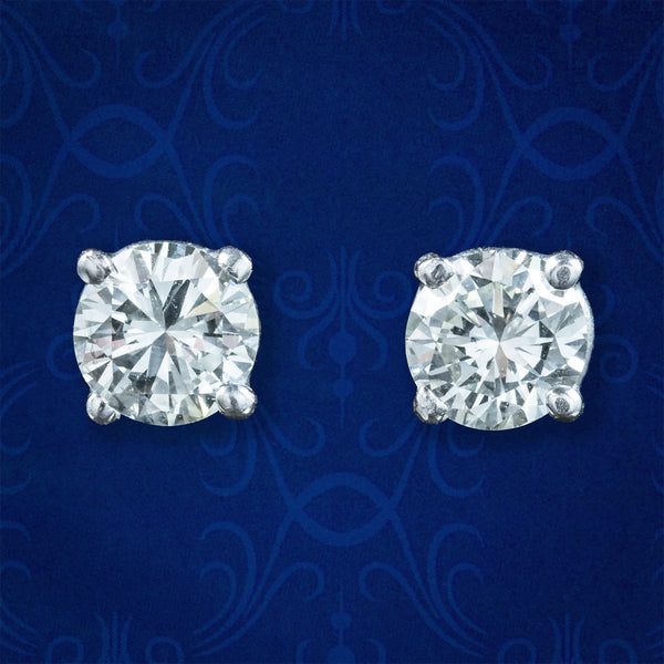 Vintage Diamond Stud Earrings 18ct Gold 1.2ct Total