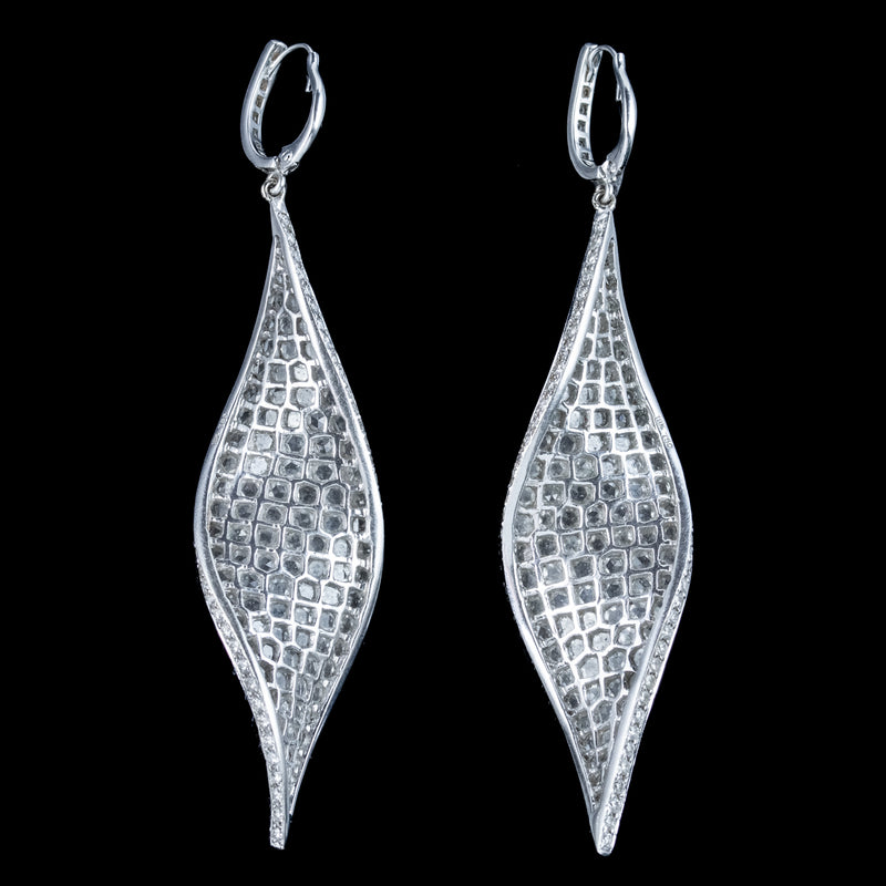 Vintage Diamond Twirl Drop Earrings 18ct Gold 8ct Of Diamond 