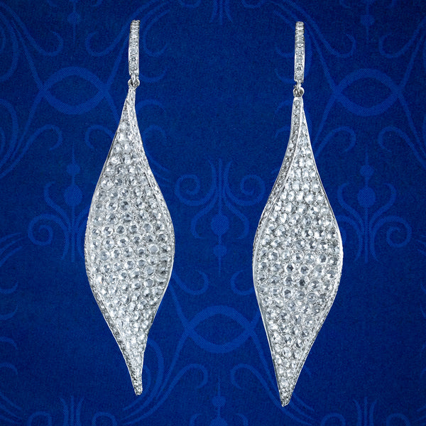 Vintage Diamond Twirl Drop Earrings 18ct Gold 8ct Of Diamond 