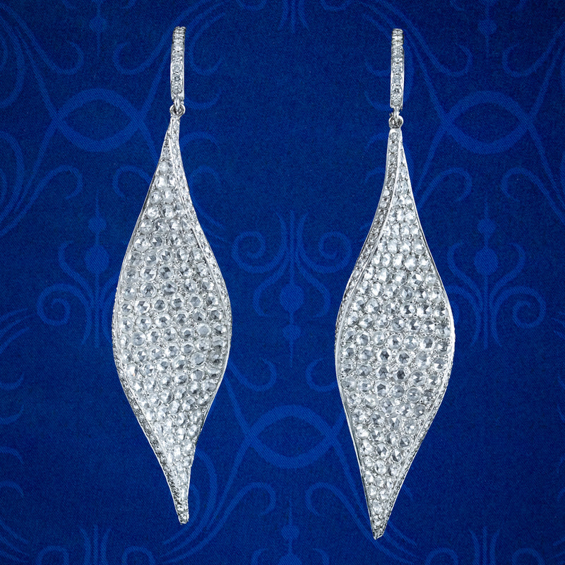 Vintage Diamond Twirl Drop Earrings 18ct Gold 8ct Of Diamond 